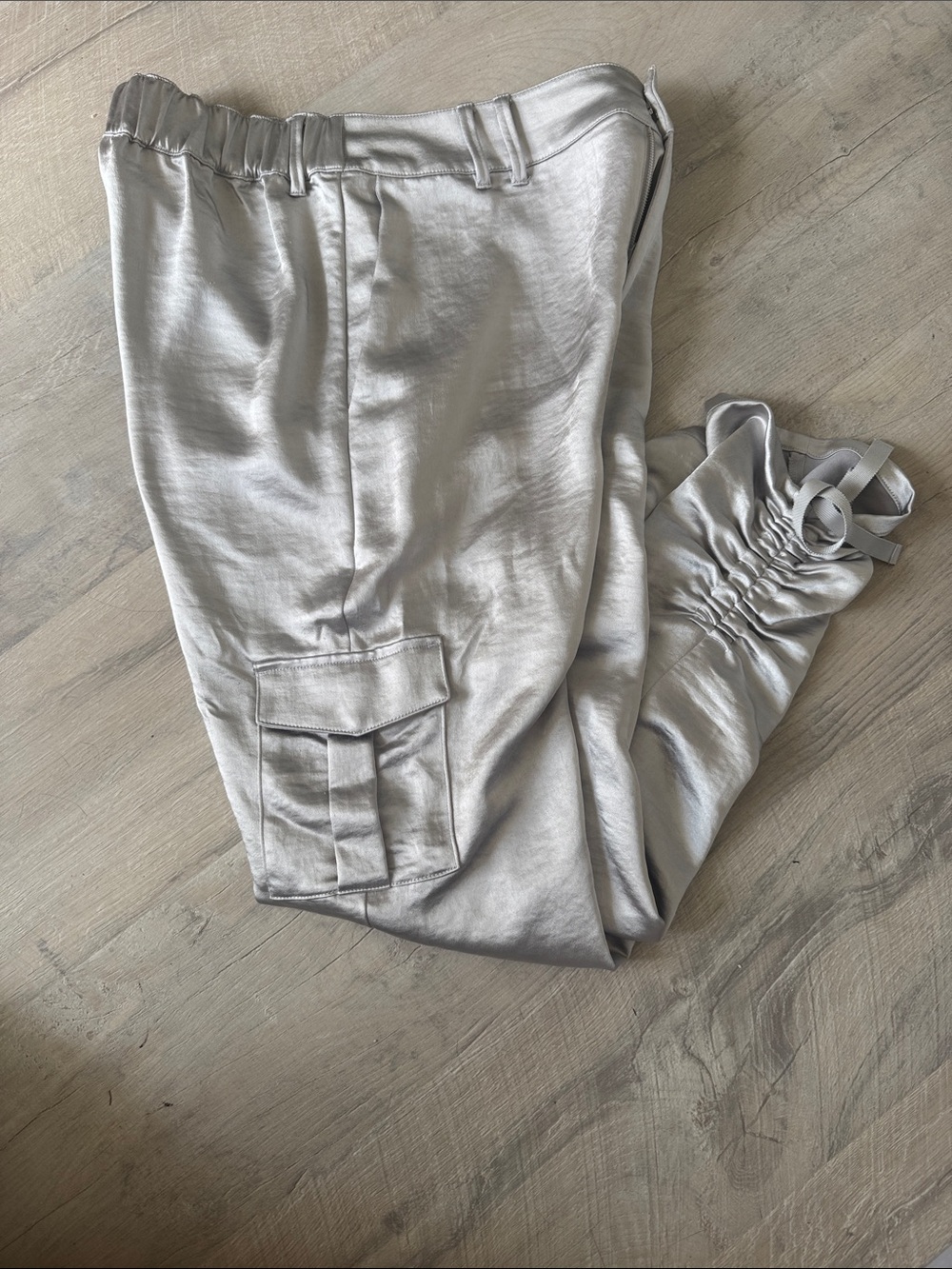 INC International Concepts Silver Satin Cargo Joggers